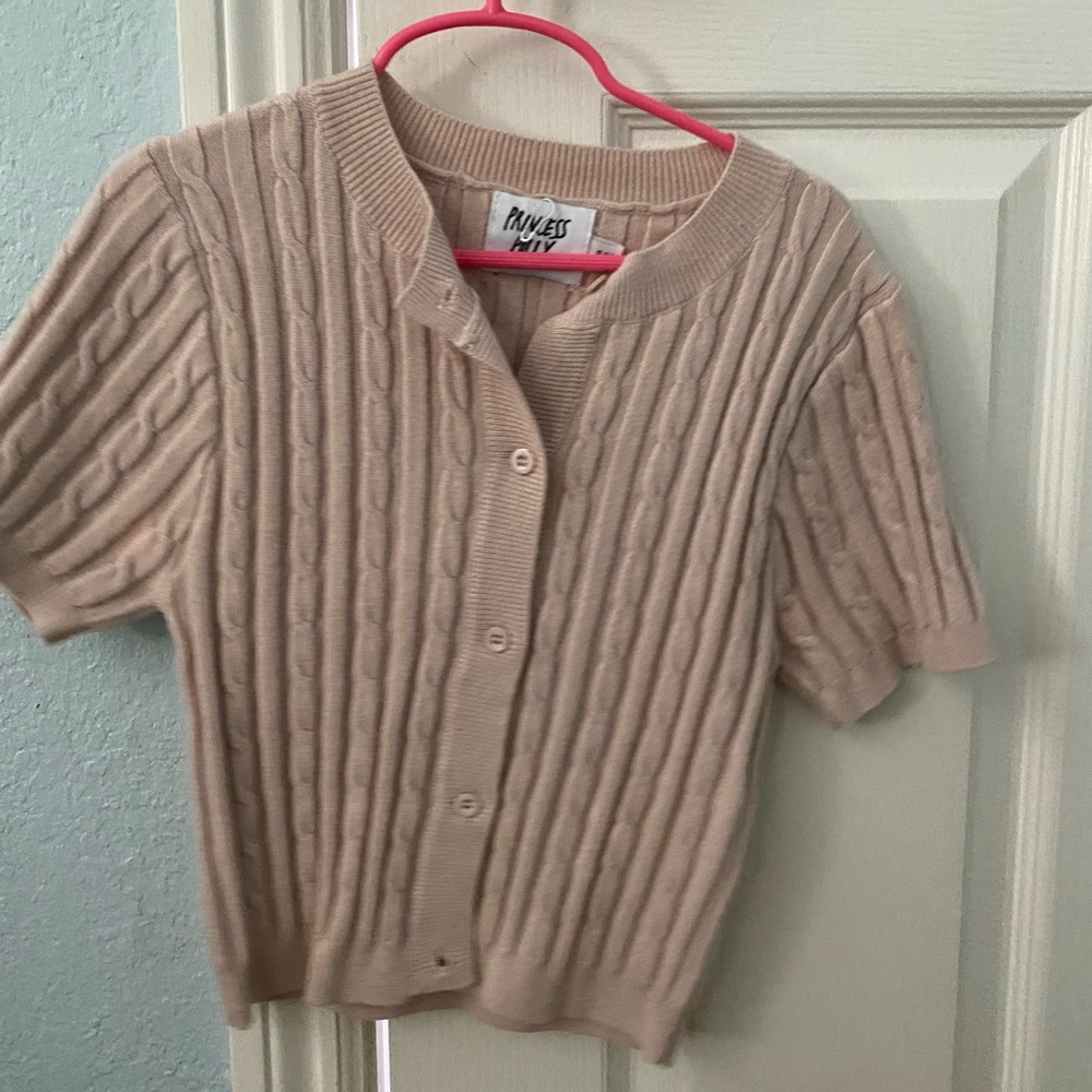 Princess Polly light pink sweater knit shirt sleeve button up